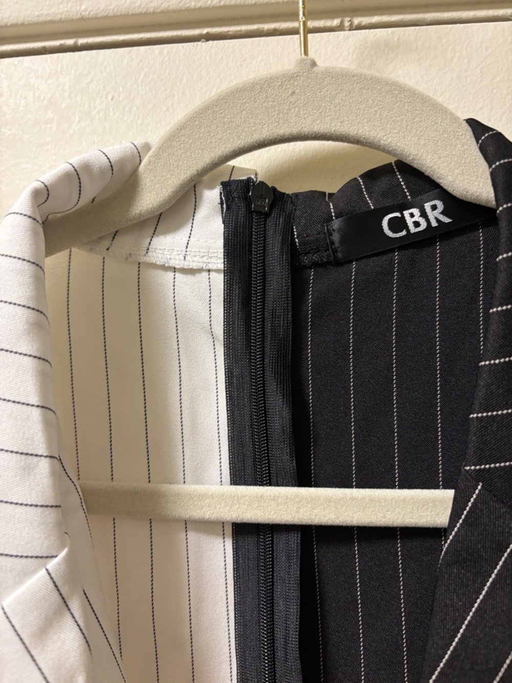 CBR Black and White Pinstripe Asymmetrical Blazer Dress - Picture 7 of 11